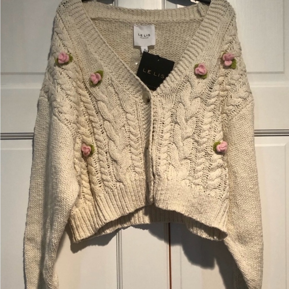 ‼️WOW‼️Le Lis Cream Cardigan with Pink AccentsNWT - Picture 5 of 13